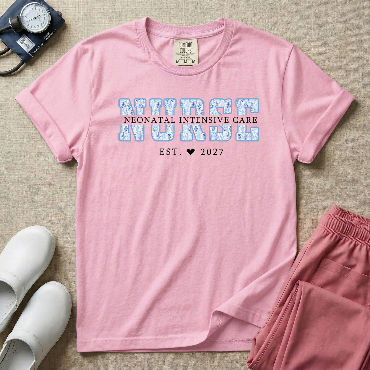 Custom Blue Toile NICU Nurse Neonatal Intensive Care T-Shirt-T-Shirt-HugTee