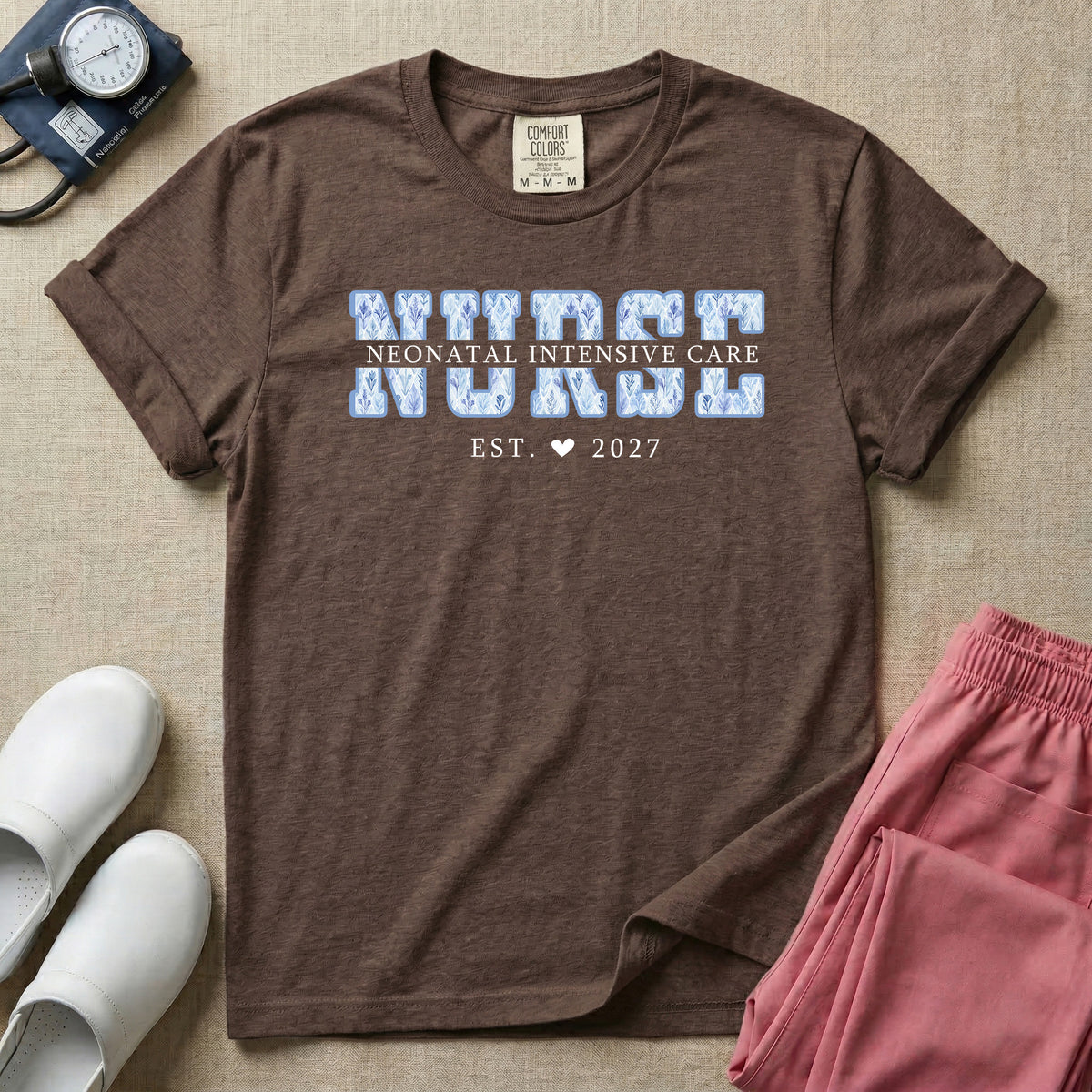 Custom Blue Toile NICU Nurse Neonatal Intensive Care T-Shirt-T-Shirt-HugTee
