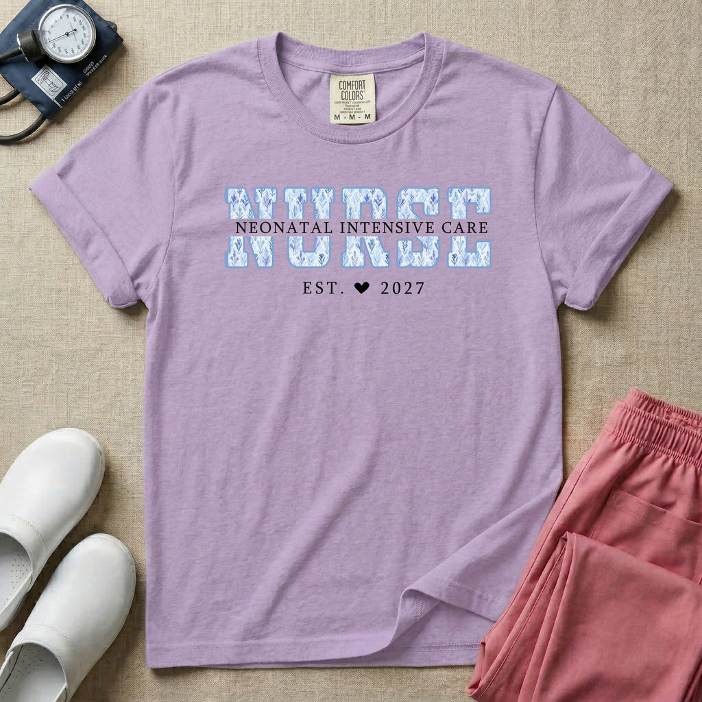 Custom Blue Toile NICU Nurse Neonatal Intensive Care T-Shirt-T-Shirt-HugTee