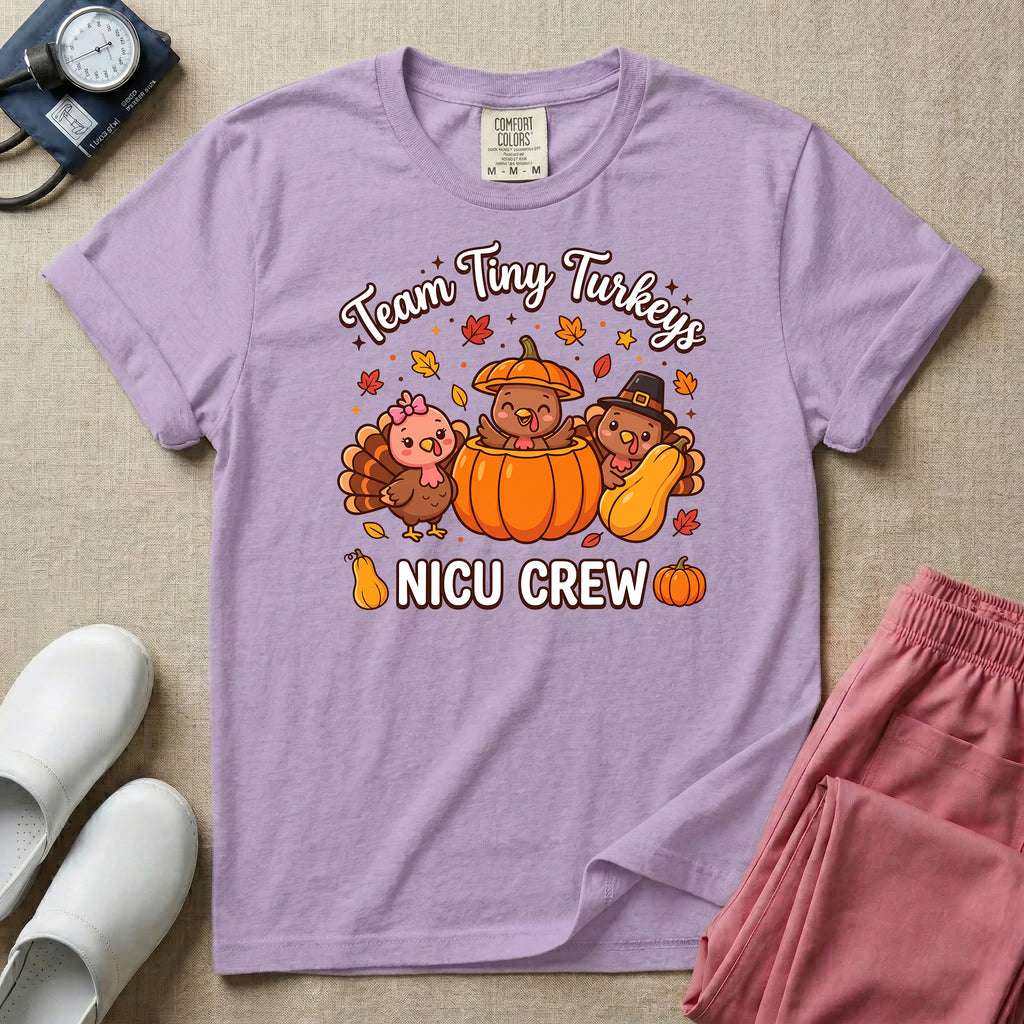 Team Tiny Turkeys NICU Crew Fall Thanksgiving T-Shirt-T-Shirt-HugTee