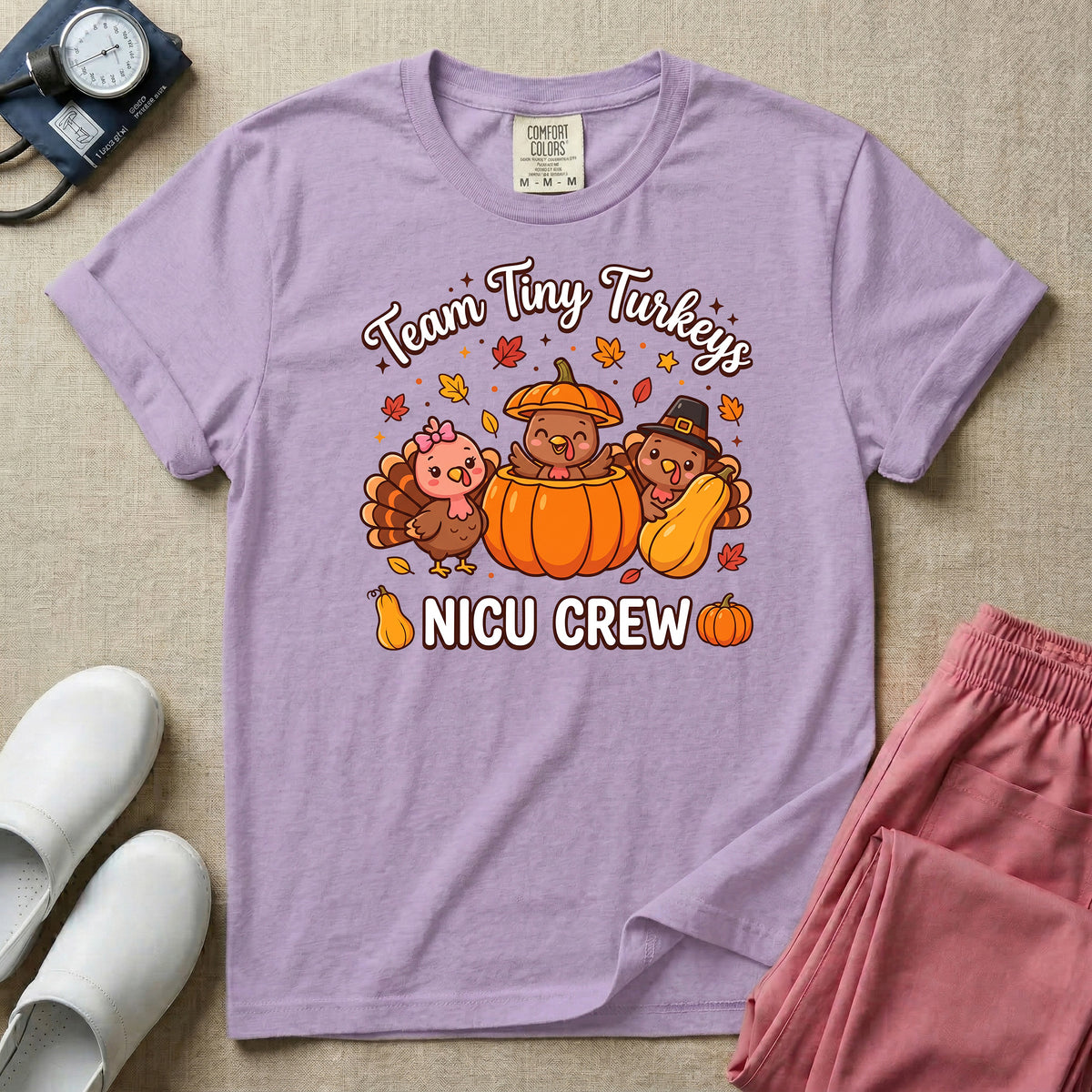 Team Tiny Turkeys NICU Crew Fall Thanksgiving T-Shirt-T-Shirt-HugTee