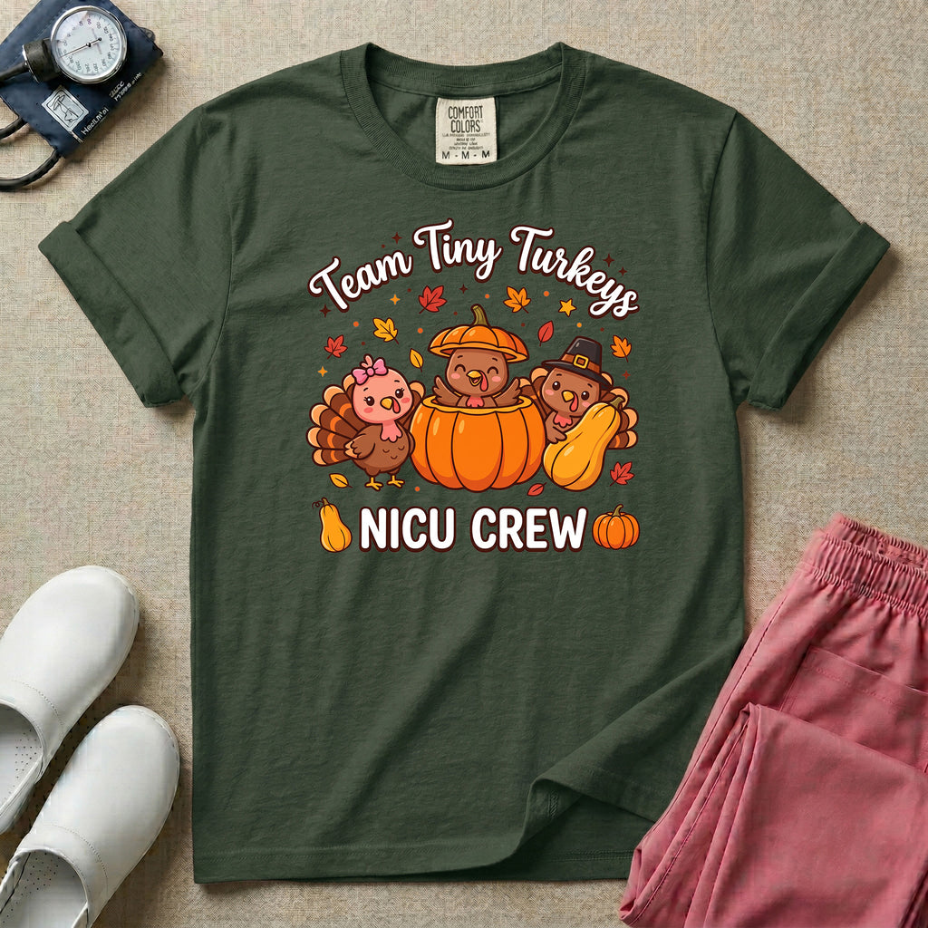 Team Tiny Turkeys NICU Crew Fall Thanksgiving T-Shirt-T-Shirt-HugTee