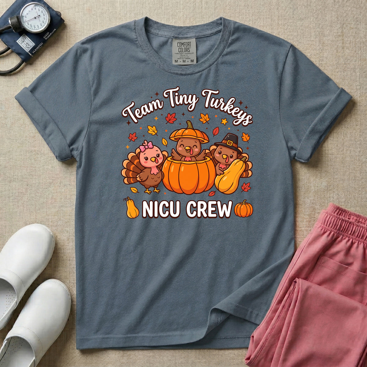 Team Tiny Turkeys NICU Crew Fall Thanksgiving T-Shirt-T-Shirt-HugTee