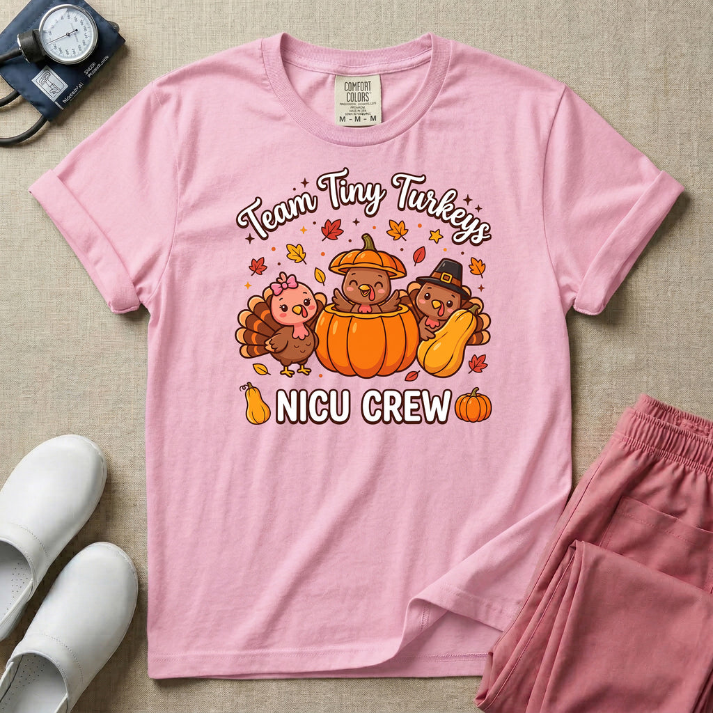 Team Tiny Turkeys NICU Crew Fall Thanksgiving T-Shirt-T-Shirt-HugTee