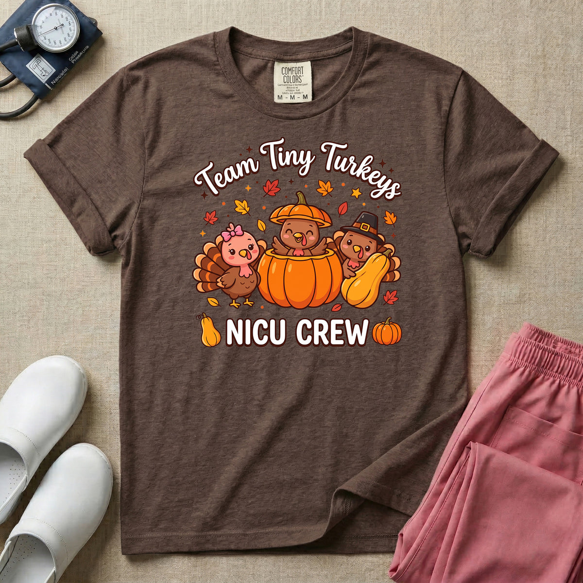 Team Tiny Turkeys NICU Crew Fall Thanksgiving T-Shirt-T-Shirt-HugTee