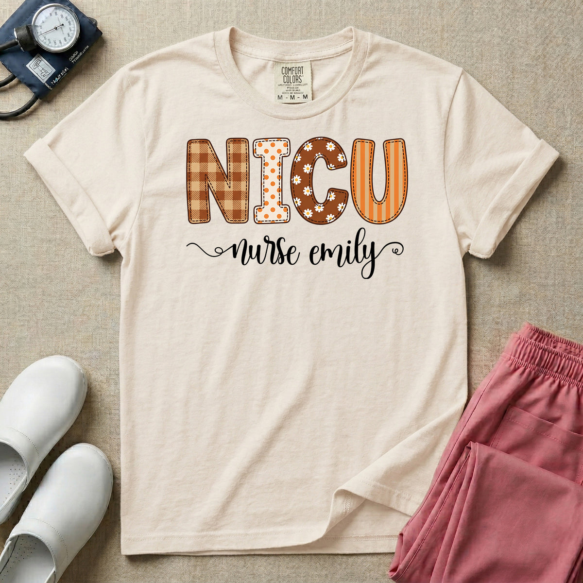 Personalized NICU Nurse Fall Plaid Retro T-Shirt-T-Shirt-HugTee