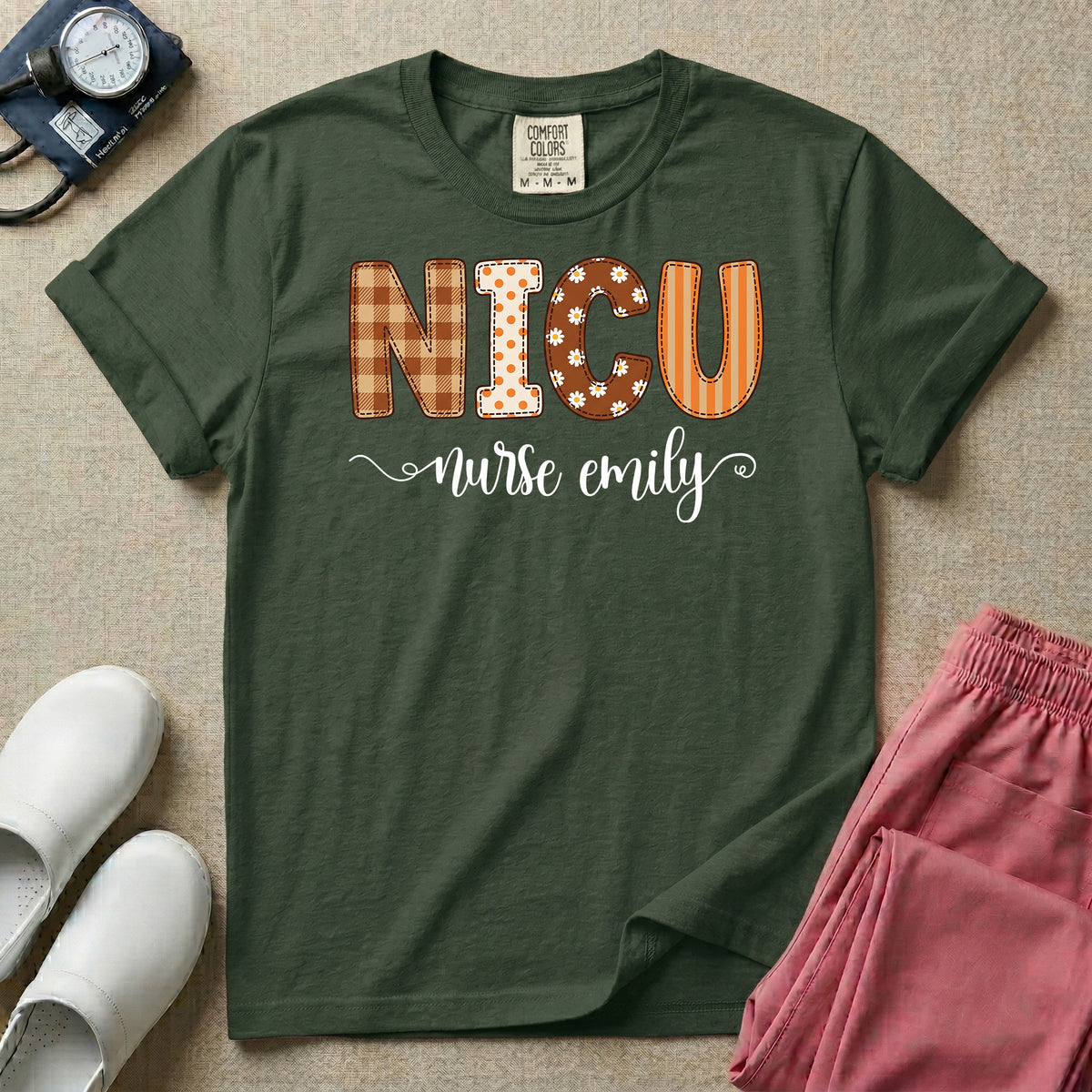 Personalized NICU Nurse Fall Plaid Retro T-Shirt-T-Shirt-HugTee