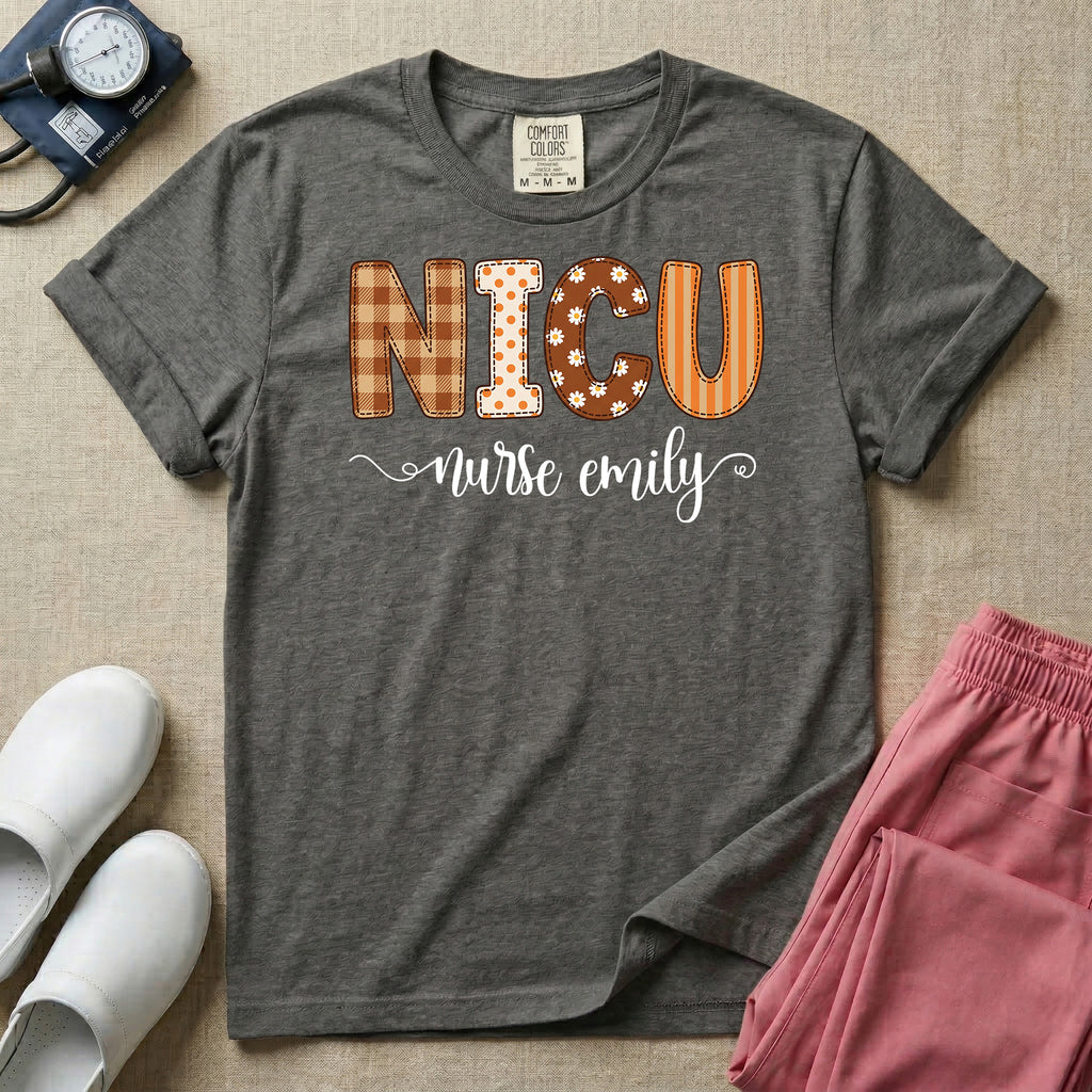 Personalized NICU Nurse Fall Plaid Retro T-Shirt-T-Shirt-HugTee