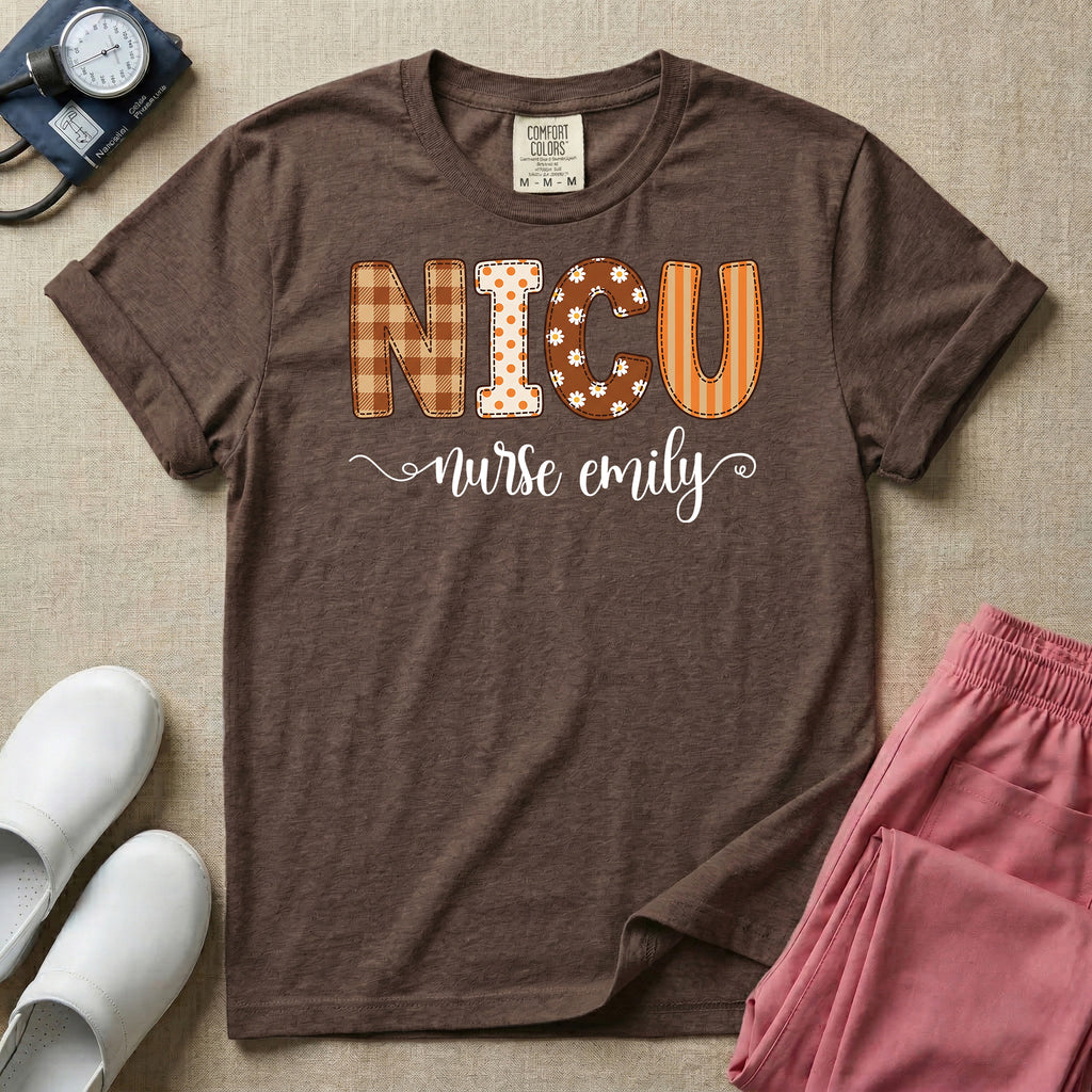 Personalized NICU Nurse Fall Plaid Retro T-Shirt-T-Shirt-HugTee