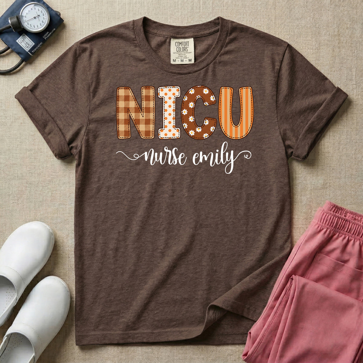 Personalized NICU Nurse Fall Plaid Retro T-Shirt-T-Shirt-HugTee