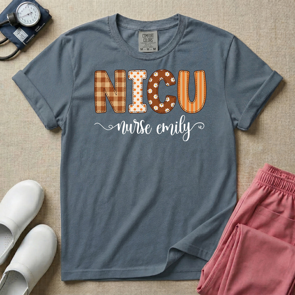 Personalized NICU Nurse Fall Plaid Retro T-Shirt-T-Shirt-HugTee