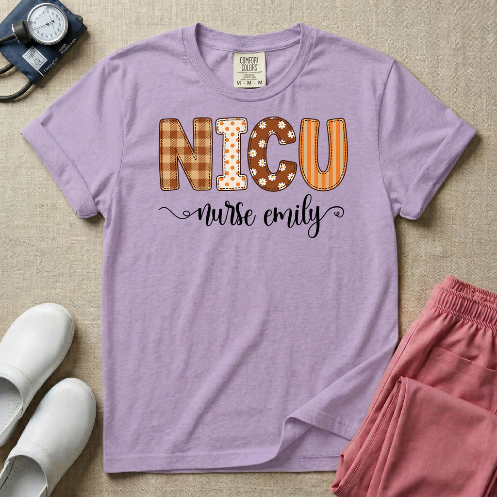 Personalized NICU Nurse Fall Plaid Retro T-Shirt-T-Shirt-HugTee