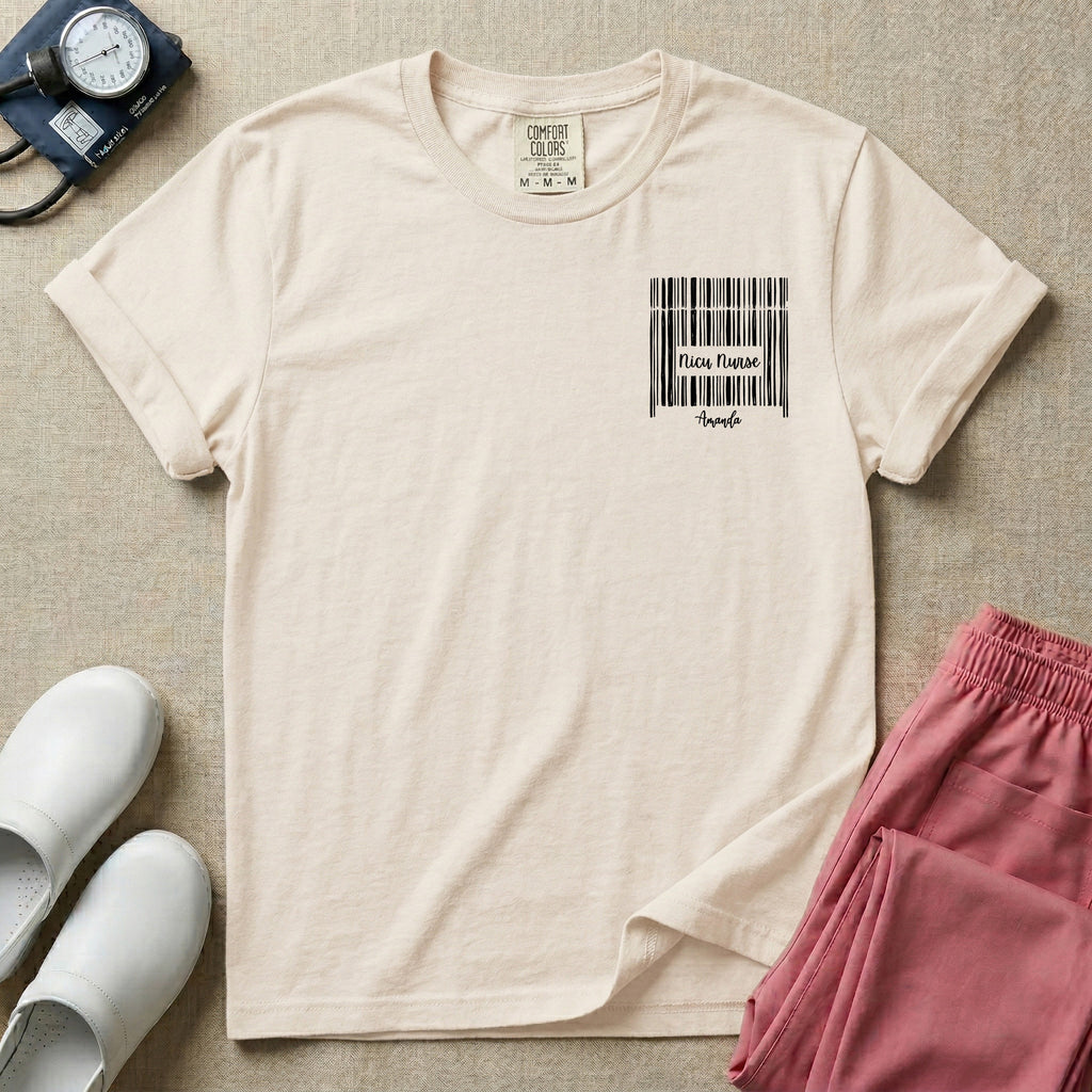 Personalized NICU Nurse Name Barcode T-Shirt-T-Shirt-HugTee