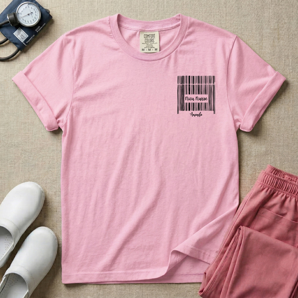 Personalized NICU Nurse Name Barcode T-Shirt-T-Shirt-HugTee