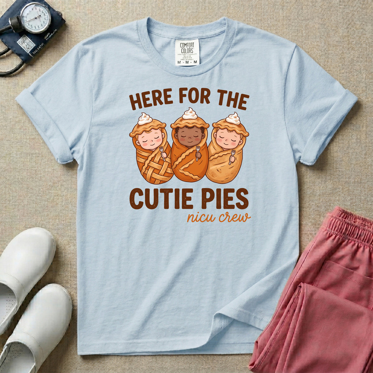 Here For The Cutie Pies NICU Crew Fall Thanksgiving T-Shirt-T-Shirt-HugTee