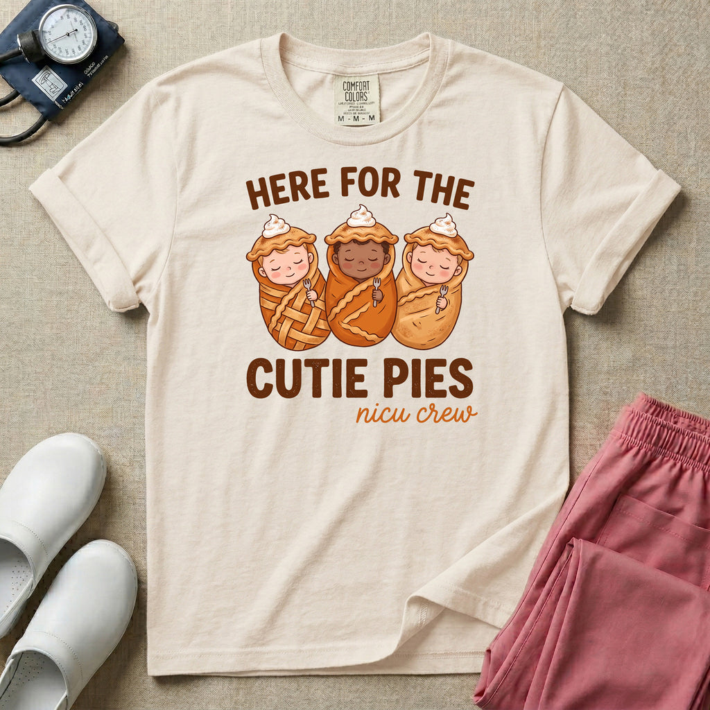Here For The Cutie Pies NICU Crew Fall Thanksgiving T-Shirt-T-Shirt-HugTee