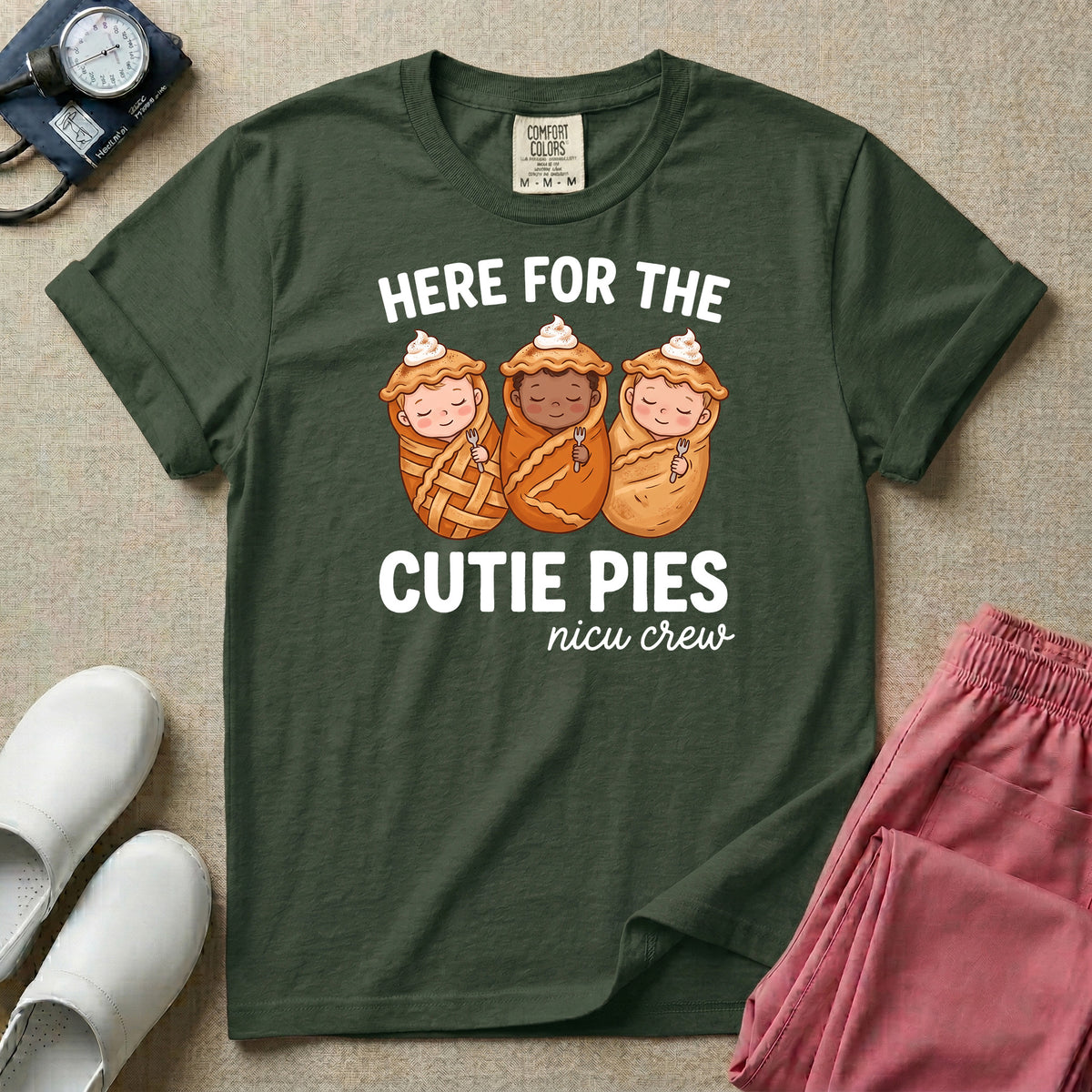 Here For The Cutie Pies NICU Crew Fall Thanksgiving T-Shirt-T-Shirt-HugTee