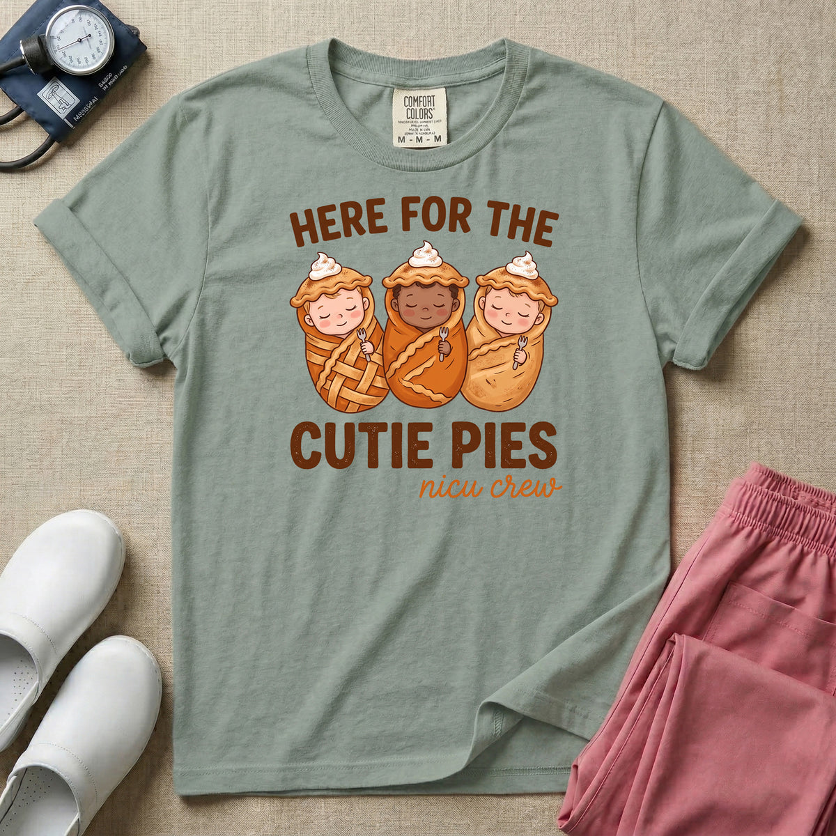 Here For The Cutie Pies NICU Crew Fall Thanksgiving T-Shirt-T-Shirt-HugTee