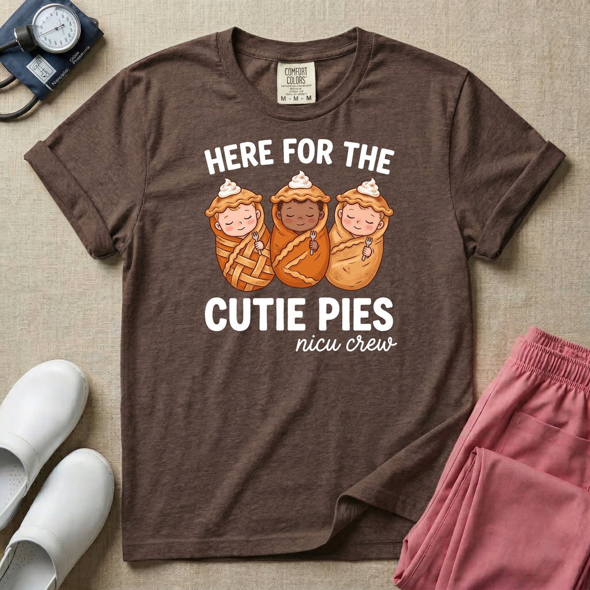 Here For The Cutie Pies NICU Crew Fall Thanksgiving T-Shirt-T-Shirt-HugTee