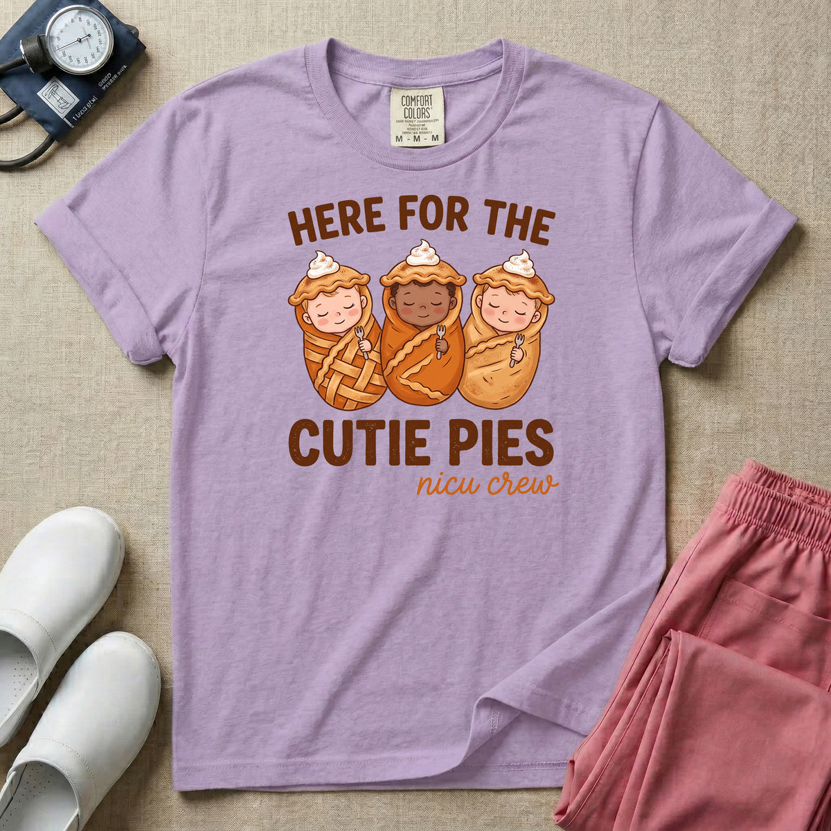 Here For The Cutie Pies NICU Crew Fall Thanksgiving T-Shirt-T-Shirt-HugTee