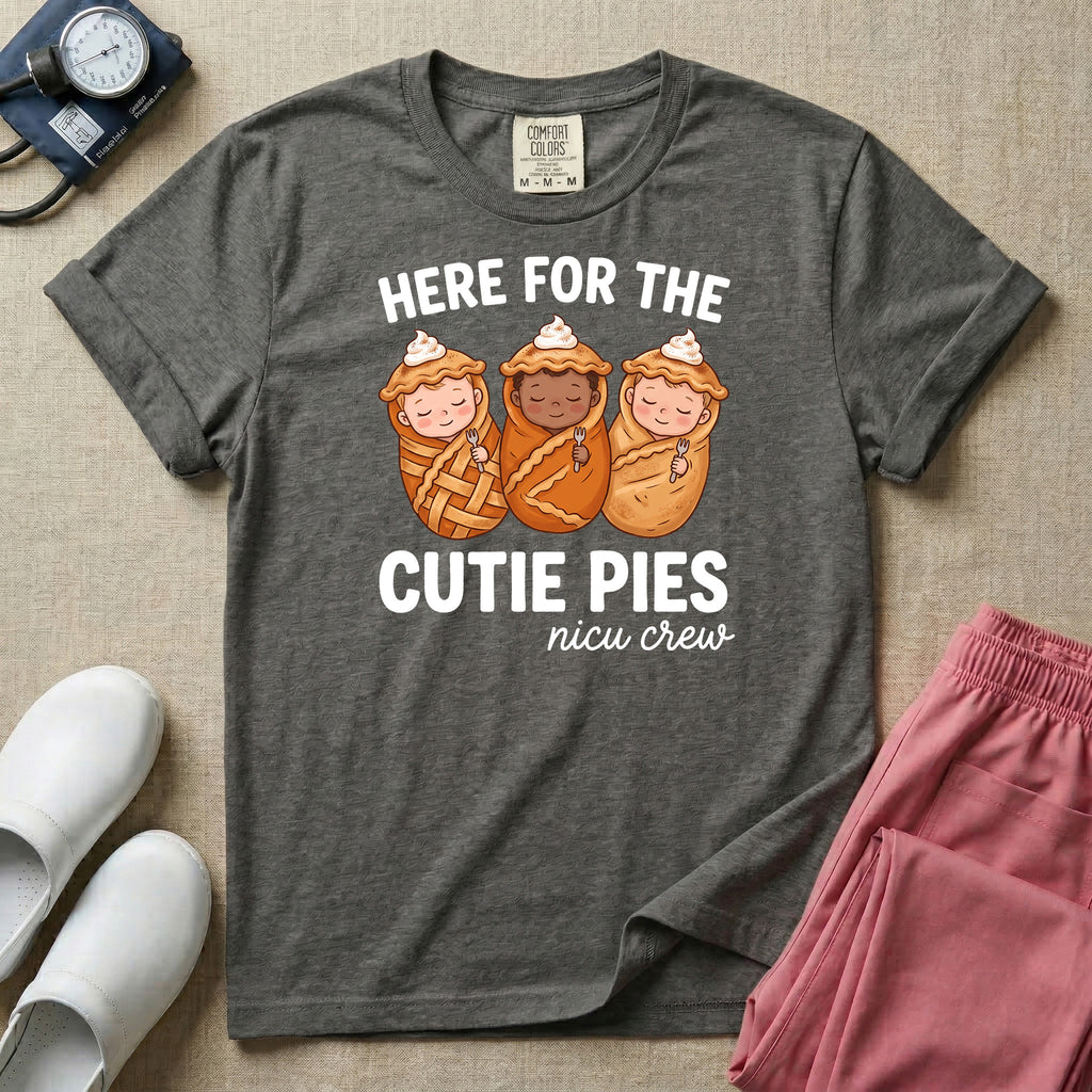 Here For The Cutie Pies NICU Crew Fall Thanksgiving T-Shirt-T-Shirt-HugTee
