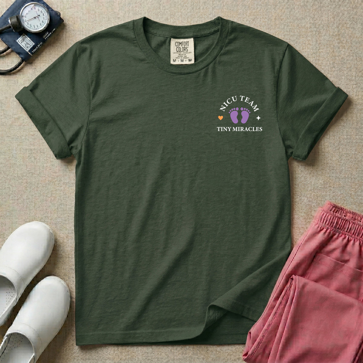 Personalized NICU Nurse Tiny Miracles Team Name Two-Sided T-Shirt-T-Shirt-HugTee