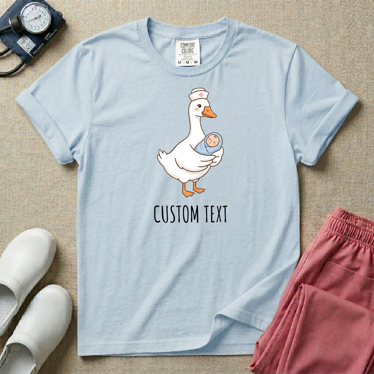 Personalized Nurse Goose Holding Swaddled Baby T-Shirt-T-Shirt-HugTee