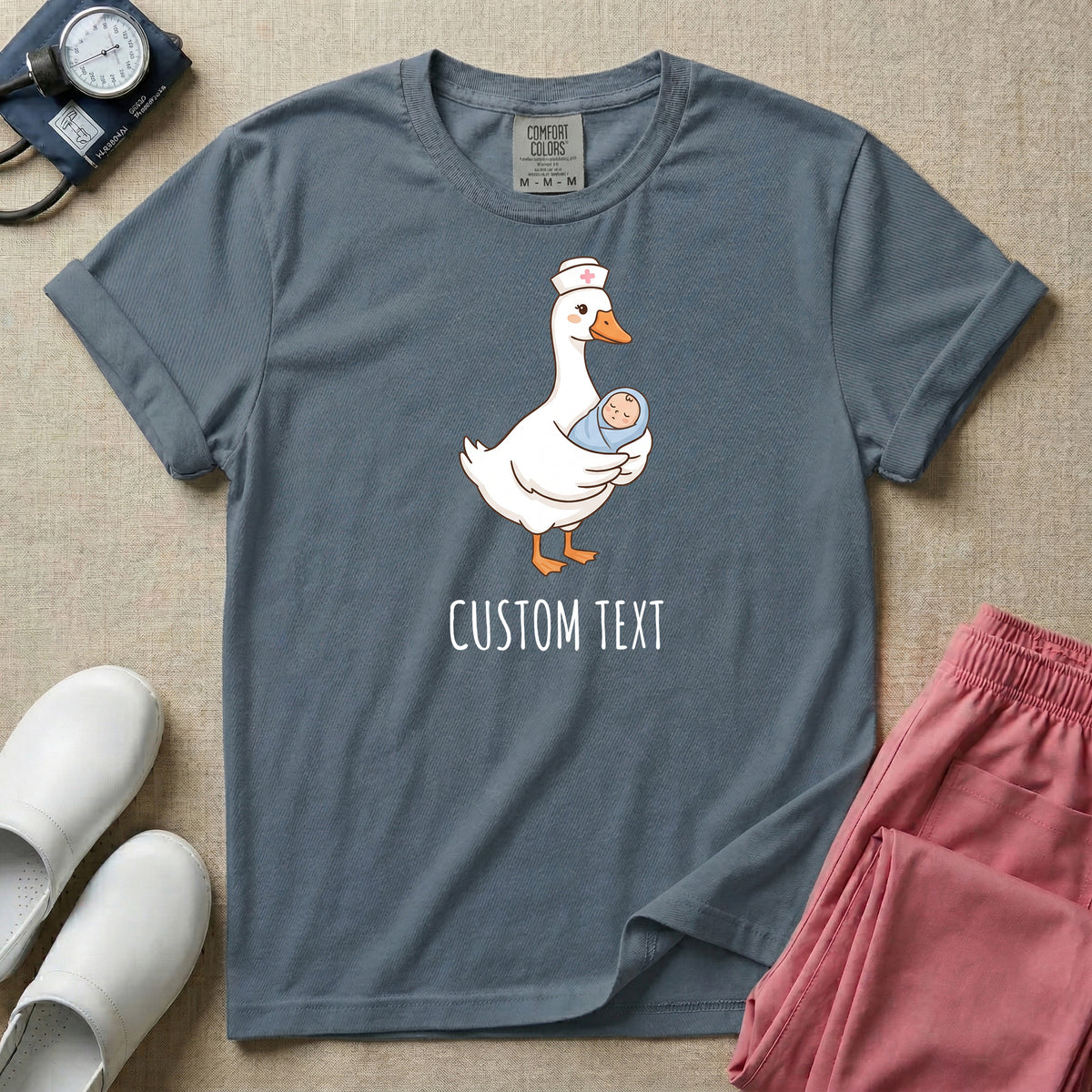 Personalized Nurse Goose Holding Swaddled Baby T-Shirt-T-Shirt-HugTee
