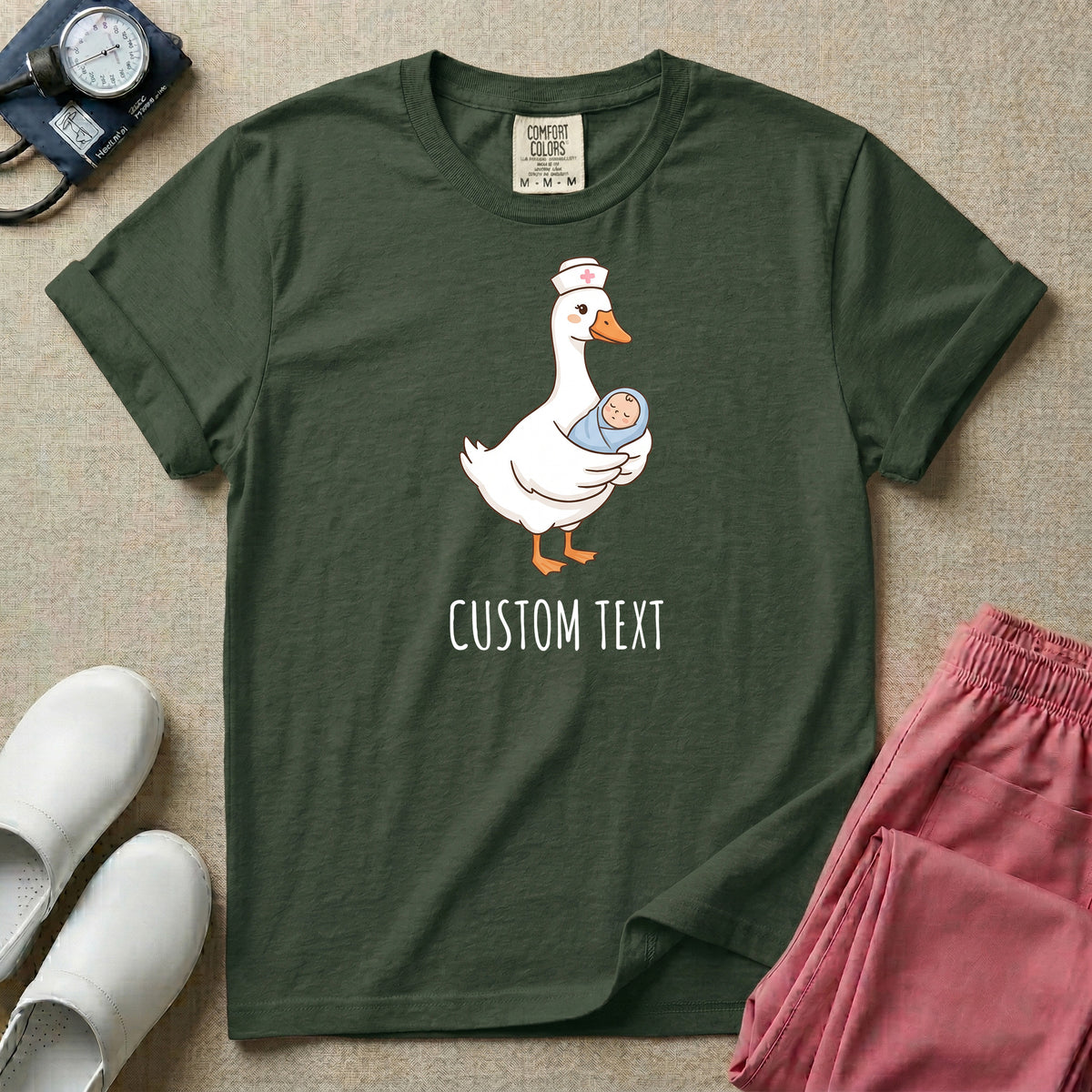 Personalized Nurse Goose Holding Swaddled Baby T-Shirt-T-Shirt-HugTee