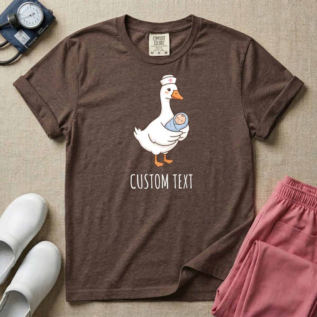 Personalized Nurse Goose Holding Swaddled Baby T-Shirt-T-Shirt-HugTee