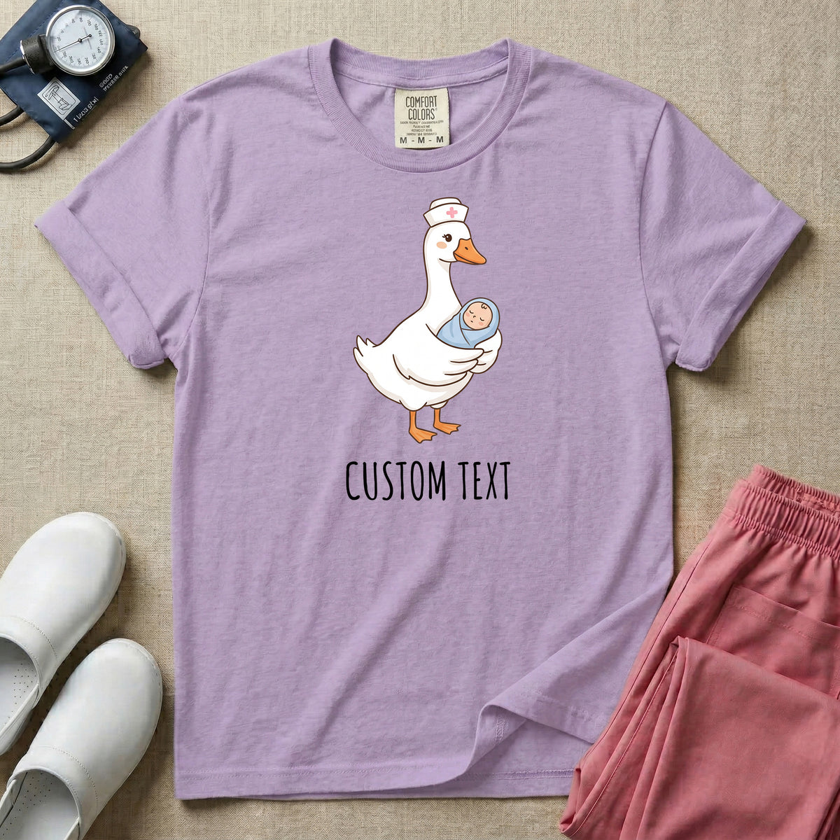 Personalized Nurse Goose Holding Swaddled Baby T-Shirt-T-Shirt-HugTee