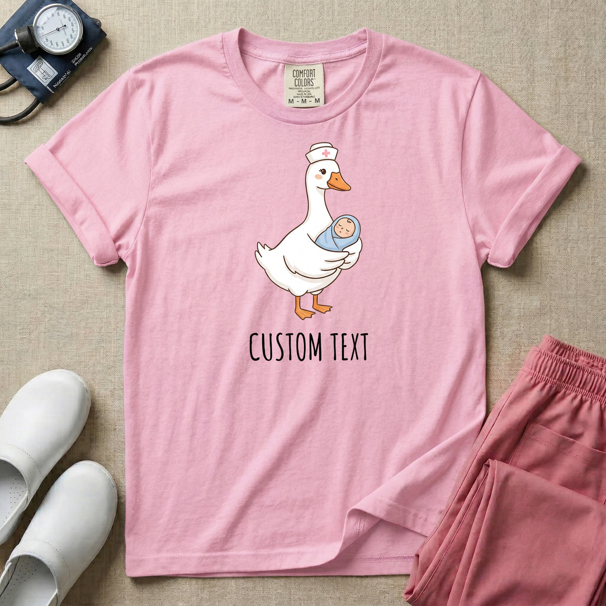 Personalized Nurse Goose Holding Swaddled Baby T-Shirt-T-Shirt-HugTee