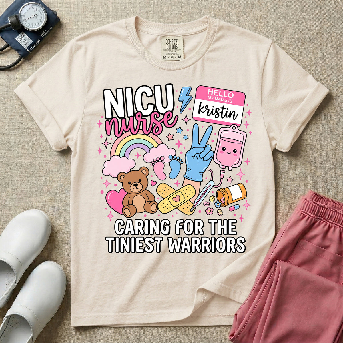 Personalized NICU Nurse Name Caring For The Tiniest Warriors T-Shirt-T-Shirt-HugTee