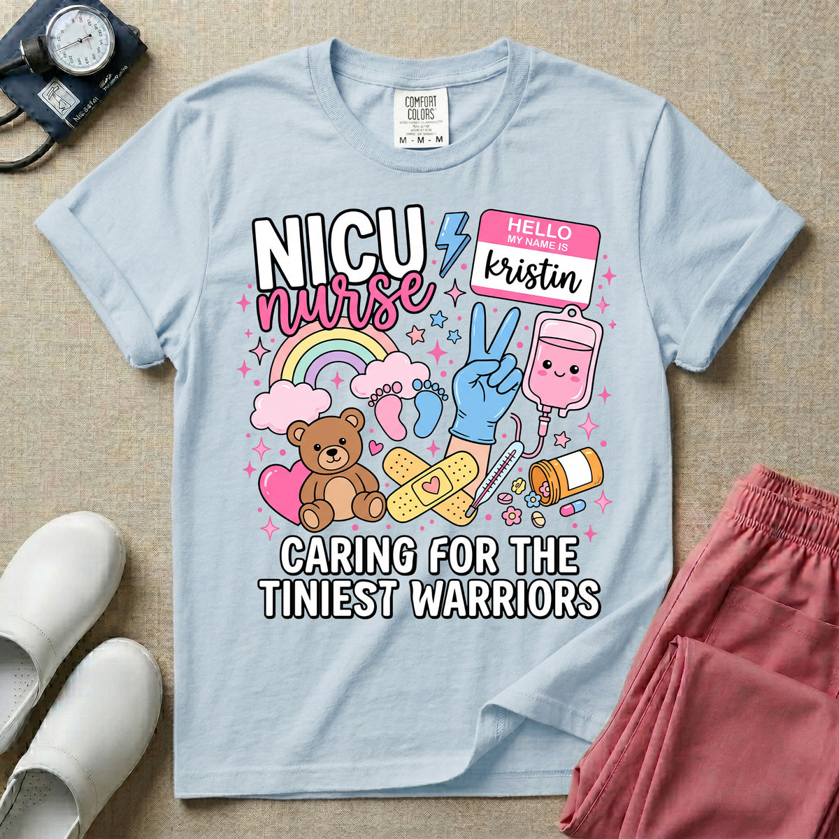 Personalized NICU Nurse Name Caring For The Tiniest Warriors T-Shirt-T-Shirt-HugTee