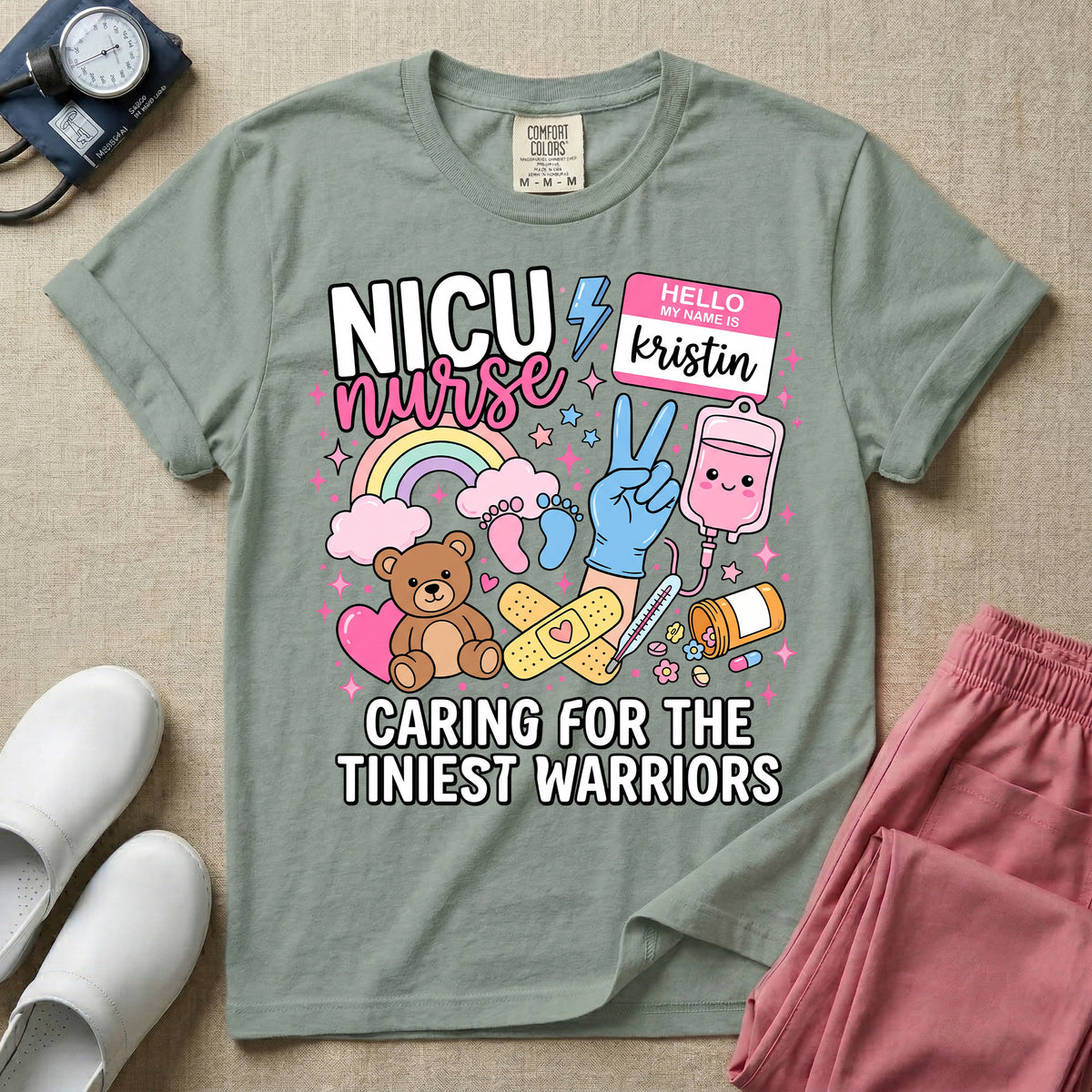 Personalized NICU Nurse Name Caring For The Tiniest Warriors T-Shirt-T-Shirt-HugTee
