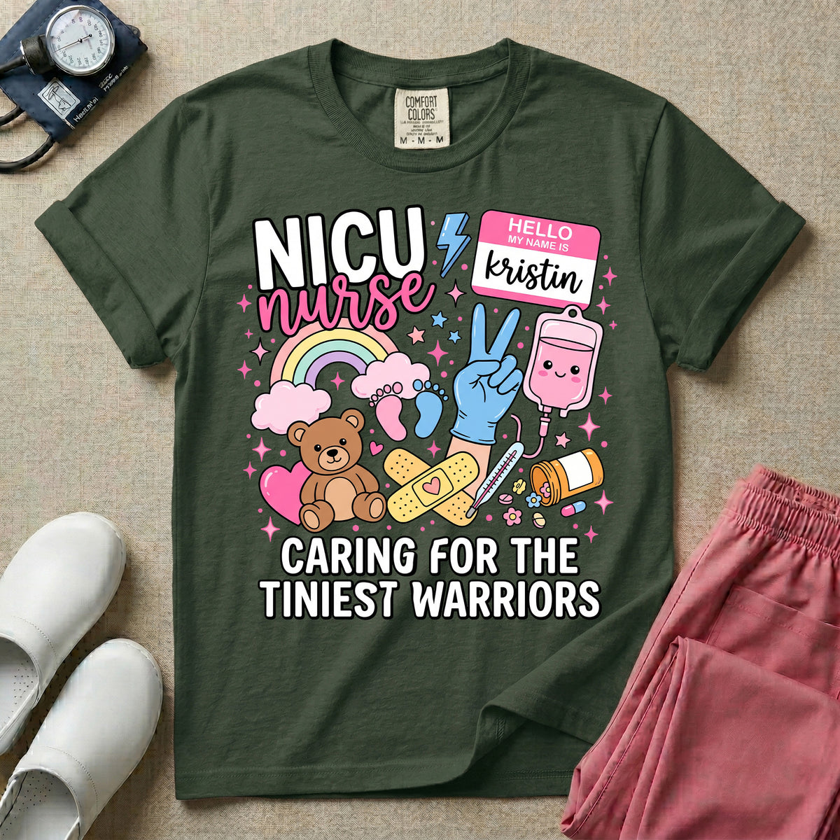 Personalized NICU Nurse Name Caring For The Tiniest Warriors T-Shirt-T-Shirt-HugTee