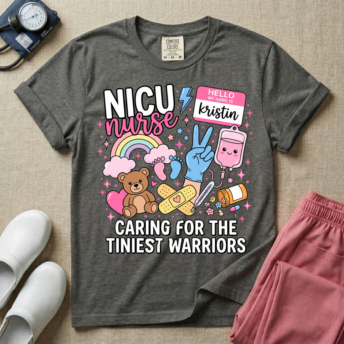 Personalized NICU Nurse Name Caring For The Tiniest Warriors T-Shirt-T-Shirt-HugTee