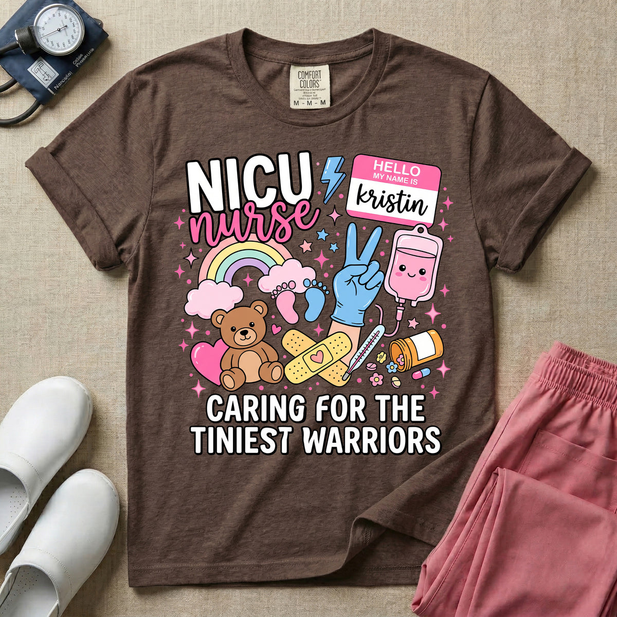 Personalized NICU Nurse Name Caring For The Tiniest Warriors T-Shirt-T-Shirt-HugTee