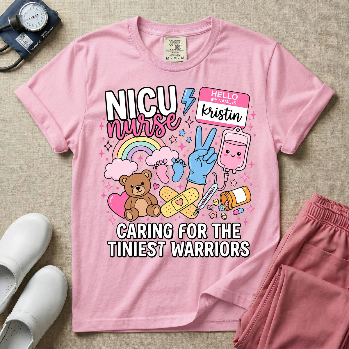 Personalized NICU Nurse Name Caring For The Tiniest Warriors T-Shirt-T-Shirt-HugTee