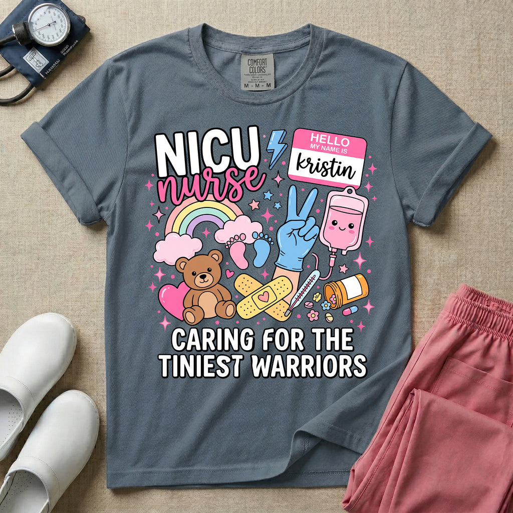 Personalized NICU Nurse Name Caring For The Tiniest Warriors T-Shirt-T-Shirt-HugTee