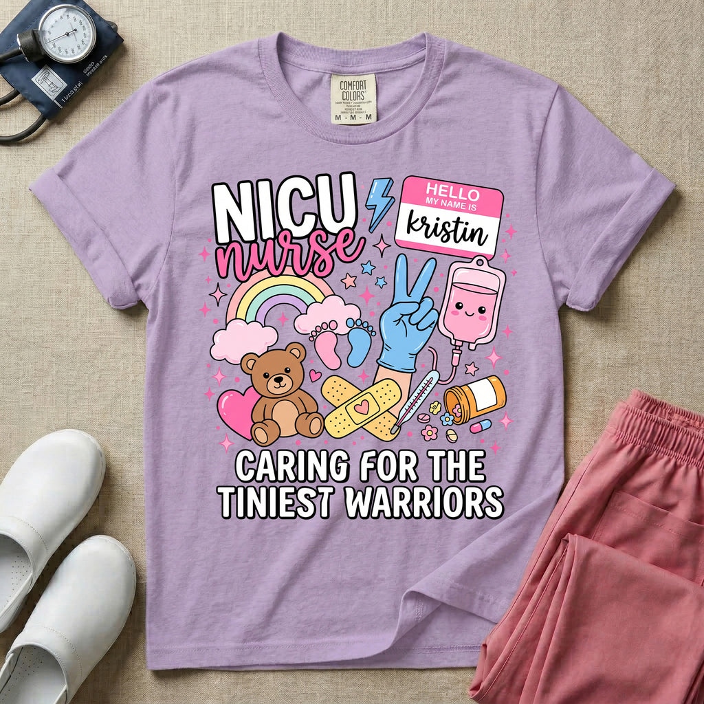 Personalized NICU Nurse Name Caring For The Tiniest Warriors T-Shirt-T-Shirt-HugTee
