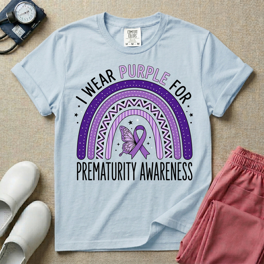 I Wear Purple For Prematurity Awareness NICU Nurse T-Shirt-T-Shirt-HugTee