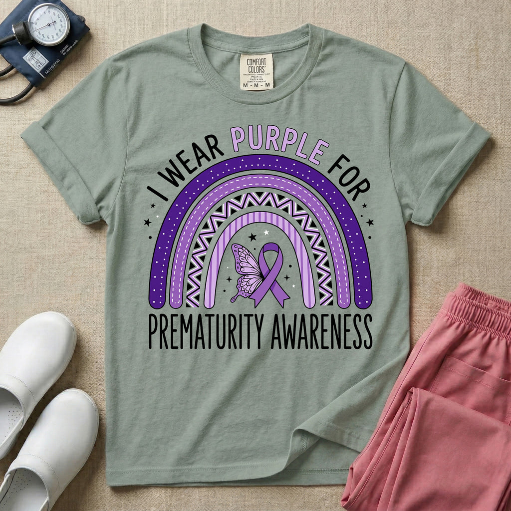 I Wear Purple For Prematurity Awareness NICU Nurse T-Shirt-T-Shirt-HugTee