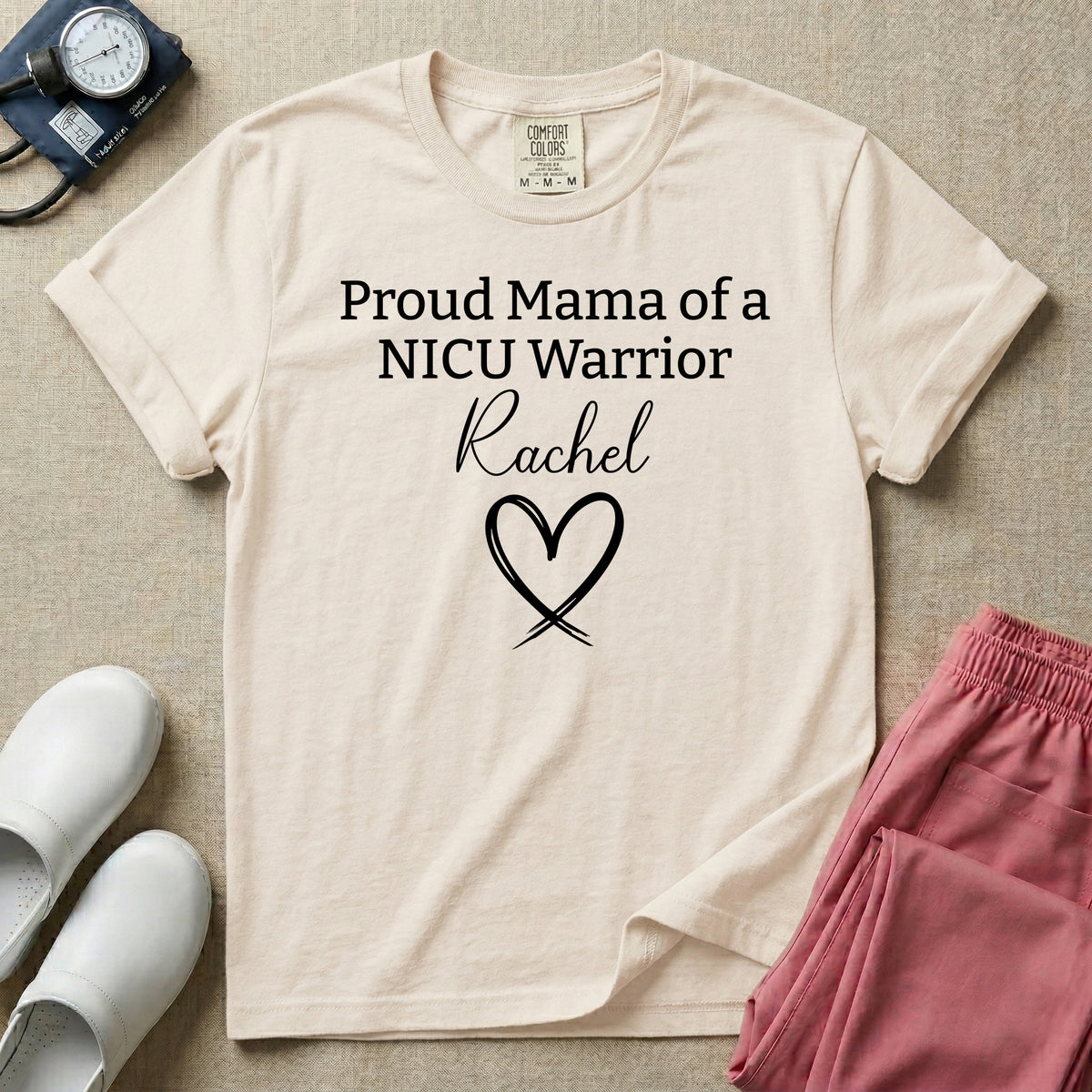 Personalized Proud Mama of a NICU Warrior Name T-Shirt-T-Shirt-HugTee
