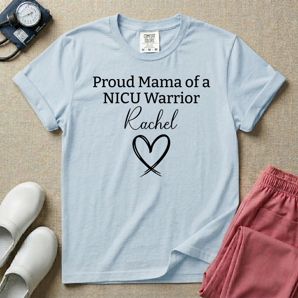 Personalized Proud Mama of a NICU Warrior Name T-Shirt-T-Shirt-HugTee