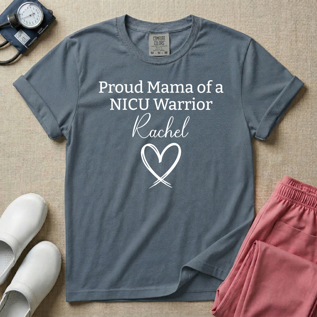 Personalized Proud Mama of a NICU Warrior Name T-Shirt-T-Shirt-HugTee