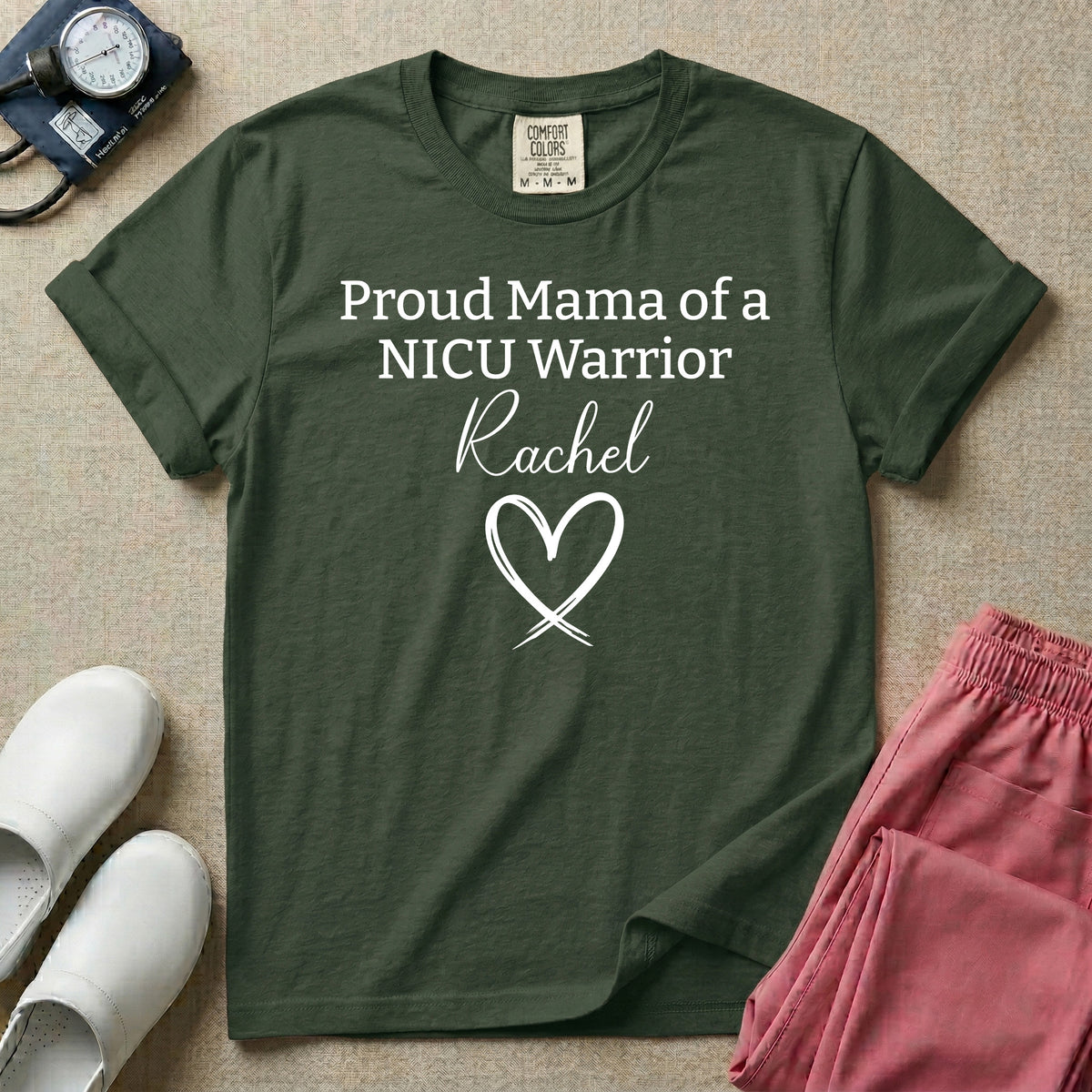 Personalized Proud Mama of a NICU Warrior Name T-Shirt-T-Shirt-HugTee