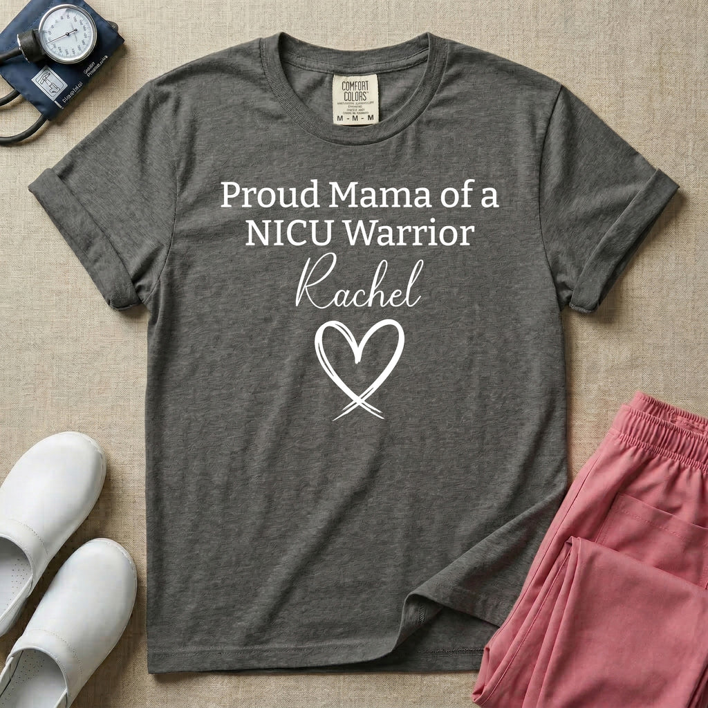 Personalized Proud Mama of a NICU Warrior Name T-Shirt-T-Shirt-HugTee