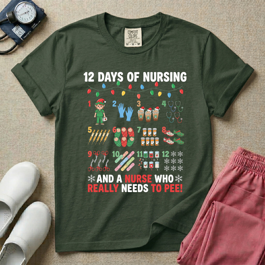 12 Days Of Nursing Christmas Nurse Humor T-Shirt
