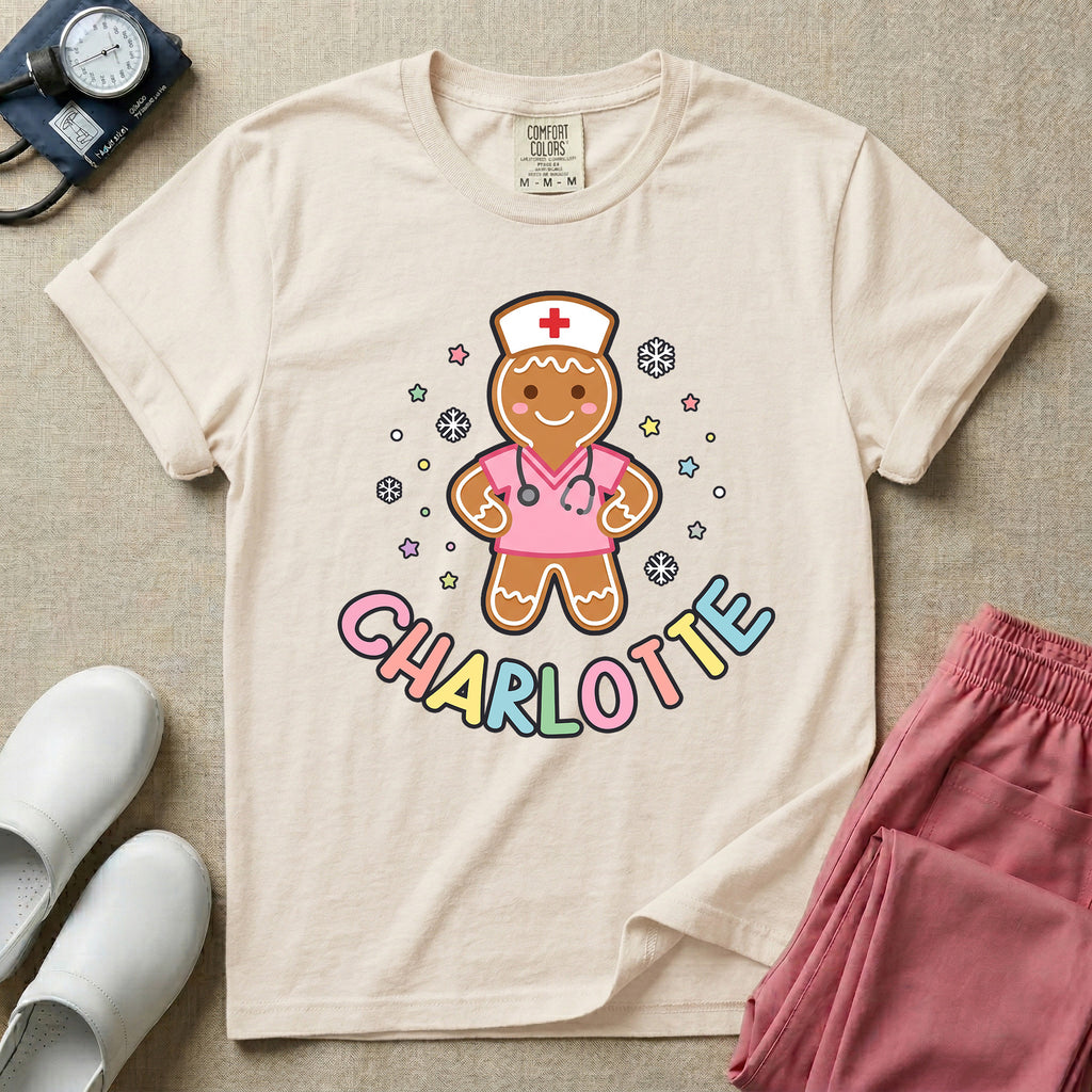 Personalized Night Shift Squad Gingerbread Nurse Name Christmas T-Shirt